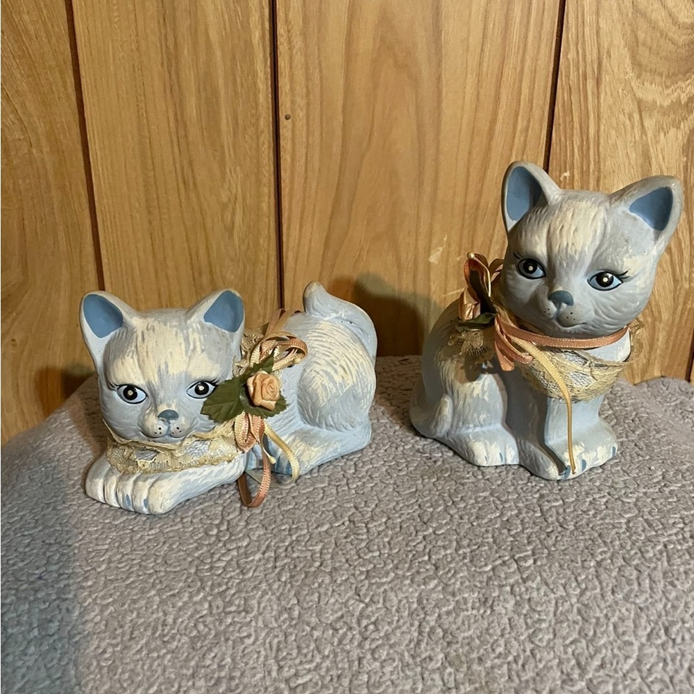 Charming Blue and Cream Cat Figurines